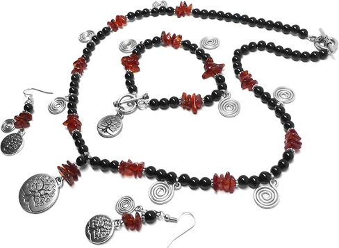 Tree of Life Earrings Amber Obsidian Infinity Spirals in Saudi Arabia