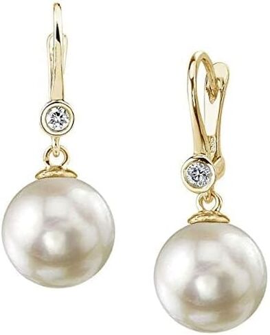 THE PEARL SOURCE 14K Gold AAA Quality Round Genuine White Akoya Cultured Pearl & Diamond Michelle Earrings for Women in Saudi Arabia