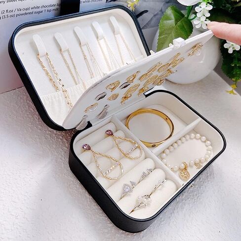 Travel Jewelry Box for Women, PU Leather Small Jewelry Organizer, Portable Mini Storage Case Display Holder Boxes for Rings Earrings Necklaces, Bracelets-Black in Saudi Arabia