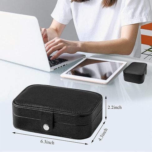 Travel Jewelry Box for Women, PU Leather Small Jewelry Organizer, Portable Mini Storage Case Display Holder Boxes for Rings Earrings Necklaces, Bracelets-Black in Saudi Arabia
