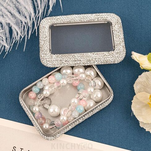 Metal Bling Travel Jewelry Box Sparkly Shining Mini Metal Jewelry Case Organizer for Women in Kuwait