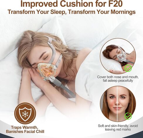 عبوتان من الوسائد المحسنة لـ Airfit F20 وAirtouch F20 Medium، تصميم هجين 3 في 1 مع نسيج السيليكون والإسفنج والمخمل، ناعم ودافئ، ختم موثوق به وملاءمة مثالية لقناع CPAP الأصلي F20 للوجه بالكامل in Kuwait