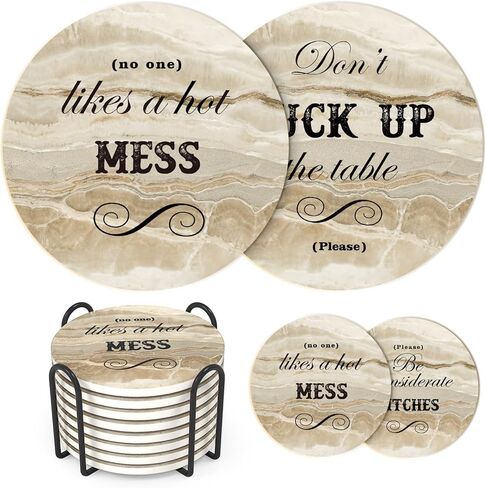 White Elephant Gifts for Adults, Funny Coasters Set of 8, Funny Gag Gifts for Adults, Christmas House Warming Gift New Home, Marble Style Absorbent Drink Coasters with Cork Base, Home Decor, 4 inches in Kuwait