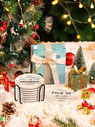 White Elephant Gifts for Adults, Funny Coasters Set of 8, Funny Gag Gifts for Adults, Christmas House Warming Gift New Home, Marble Style Absorbent Drink Coasters with Cork Base, Home Decor, 4 inches in Kuwait
