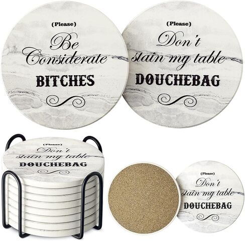 White Elephant Gifts for Adults, Funny Coasters Set of 8, Funny Gag Gifts for Adults, Christmas House Warming Gift New Home, Marble Style Absorbent Drink Coasters with Cork Base, Home Decor, 4 inches in Kuwait