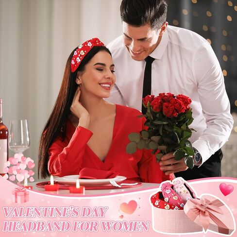 3 Pcs Valentine's Day Headband for Women Love Hug Me Heart Headband Crystal Rhinestone Knotted Hairband Rose Red Pink Red Wide Knot Hairband Valentine's Day Hair Accessories Gifts in Saudi Arabia