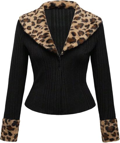 WDIRARA Women's Plus Size Leopard Fuzzy Cardigan Sweaters Button Down Long Sleeve Knit Outerwear in Saudi Arabia