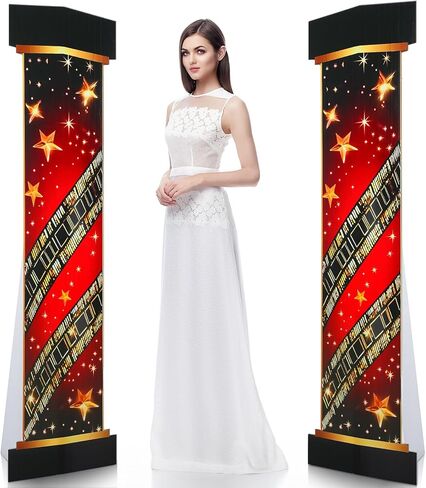2 Pcs 5.8 ft Movie Award Night Red Carpet Column Decorations Prom Stand up Cardboard Cutout Life Size Award Red Carpet Theme Party Decoration Backdrop Photo Props Standup for Movie Awards Party Supply in Saudi Arabia