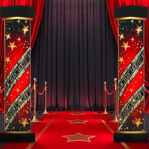 2 Pcs 5.8 ft Movie Award Night Red Carpet Column Decorations Prom Stand up Cardboard Cutout Life Size Award Red Carpet Theme Party Decoration Backdrop Photo Props Standup for Movie Awards Party Supply in Saudi Arabia