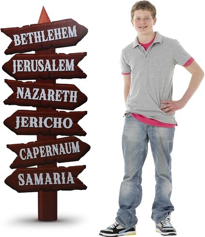 Bucherry 4.5 أقدام مدن الكتاب المقدس علامة اتجاهية من الورق المقوى انقطاع مسرحية عيد الميلاد الوقوف بالحجم الطبيعي موضوع الكتاب المقدس الديني ديكور الحفلات خلفية الصورة الدعامة لمدرسة الأحد VBS in Saudi Arabia