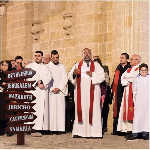 Bucherry 4.5 أقدام مدن الكتاب المقدس علامة اتجاهية من الورق المقوى انقطاع مسرحية عيد الميلاد الوقوف بالحجم الطبيعي موضوع الكتاب المقدس الديني ديكور الحفلات خلفية الصورة الدعامة لمدرسة الأحد VBS in Kuwait