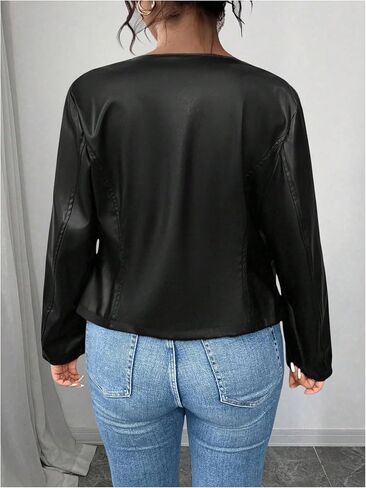 SweatyRocks Women's Plus Size Faux Leather Zip Up Jacket Fall Winter Long Sleeve Outerwear Coat in Saudi Arabia