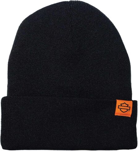 Harley-Davidson Men's Woven Label Bar & Shield Cuffed Acrylic Beanie Hat - Black in Saudi Arabia