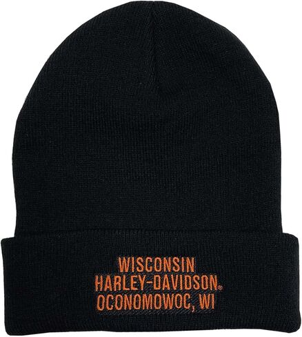 Harley-Davidson Men's Woven Label Bar & Shield Cuffed Acrylic Beanie Hat - Black in Saudi Arabia