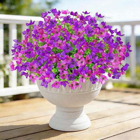 الزهور الاصطناعية والنباتات الصناعية في الهواء الطلق 12 حزمة الربيع الصيف وهمية ديزي مع الأوكالبتوس الزهور وهمية الزهور الخضراء واقعية للديكور حديقة المنزل فناء ساحة (أرجواني مزدوج) in Kuwait