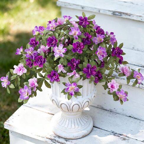 Artificial Fake Azalea Flowers for Outdoor Spring Decoration, Faux Silk Flower for Summer UV Resistant Look Real Plants for Garden Yard Porch Walkway Indoor Decor, 2PCS in Kuwait