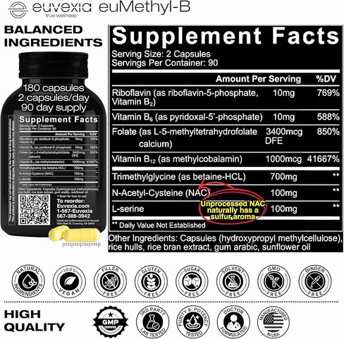 Methylated B Complex Vitamins Riboflavin B6 B12 Folate L-Serine NAC & TMG Supplements Brain Heart MTHFR Immune Support - Methylated Multivitamin L Methylfolate Active 5-MTHF (180) Dr Ekberg euMethyl-B in Saudi Arabia