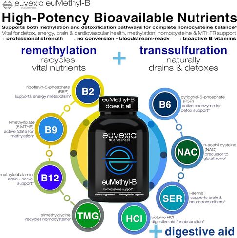 Methylated B Complex Vitamins Riboflavin B6 B12 Folate L-Serine NAC & TMG Supplements Brain Heart MTHFR Immune Support - Methylated Multivitamin L Methylfolate Active 5-MTHF (180) Dr Ekberg euMethyl-B in Saudi Arabia
