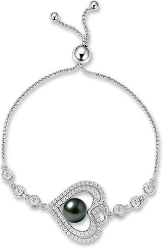 Genuine Tahitian Pearl Bracelet for Women - 8-9mm Ocean-Grown Pearls, Sterling Silver Moissanite Infinity Heart Bracelets, Wedding Anniversary Birthday Christmas Gift for Wife Mom Daughter Grandma in Saudi Arabia