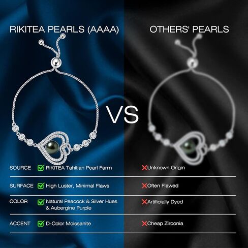 Genuine Tahitian Pearl Bracelet for Women - 8-9mm Ocean-Grown Pearls, Sterling Silver Moissanite Infinity Heart Bracelets, Wedding Anniversary Birthday Christmas Gift for Wife Mom Daughter Grandma in Saudi Arabia