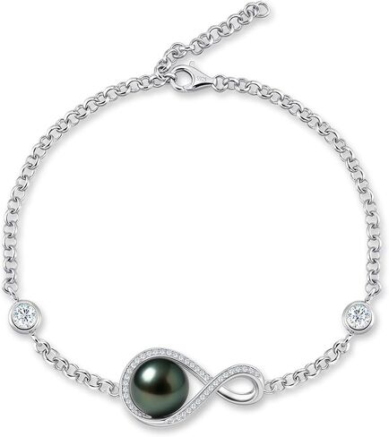 سوار لؤلؤ تاهيتي أصلي للنساء - 8-9 مم لآلئ مزروعة في المحيط، أساور على شكل قلب من الفضة الاسترليني مويسانيتي إنفينيتي، هدية عيد ميلاد للزوجة والأم والابنة والجدة in Kuwait