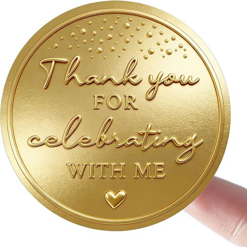 Set of 100 Thank You For Celebrating With Us Gold Foil Embossed Raised Sticker Metallic Seal Labels for Gifts Wedding Favor Graduation Party Birthday Party Stickers (With Us) in Saudi Arabia