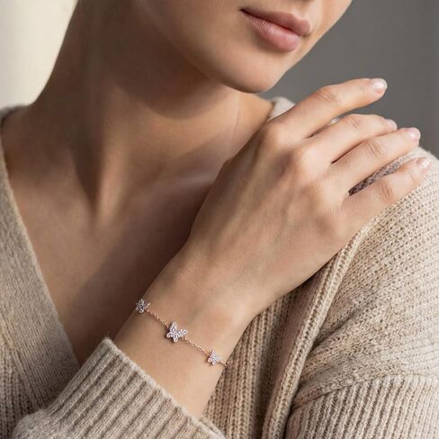 925 Sterling Silver Butterfly Bracelet, Rhodium or 14k rose gold Plated, 6 Inch plus Extension, Gift Pouch in Saudi Arabia