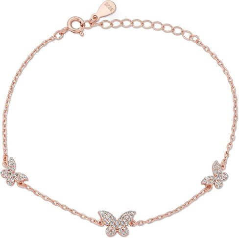 925 Sterling Silver Butterfly Bracelet, Rhodium or 14k rose gold Plated, 6 Inch plus Extension, Gift Pouch in Saudi Arabia
