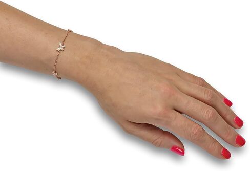 925 Sterling Silver Butterfly Bracelet, Rhodium or 14k rose gold Plated, 6 Inch plus Extension, Gift Pouch in Saudi Arabia
