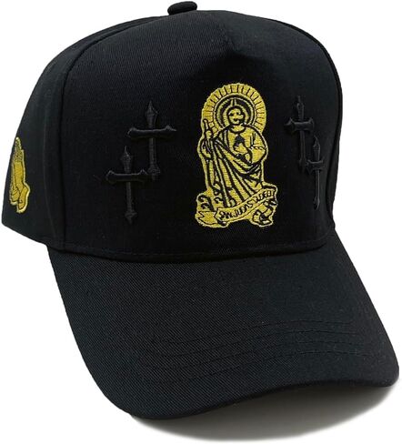 قبعة بيسبول مطرزة بصليب يسوع الديني، تصميم ذهبي وأسود، قبعة Snapback قابلة للتعديل in Kuwait