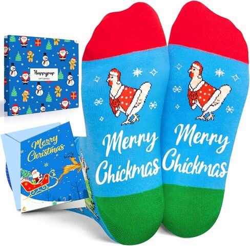 HAPPYPOP Funny Christmas Socks - Unisex Merry Animal Xmas Gifts for Adult & Kids with Card in Saudi Arabia