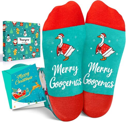 HAPPYPOP Funny Christmas Socks - Unisex Merry Animal Xmas Gifts for Adult & Kids with Card in Saudi Arabia