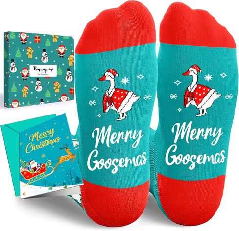 HAPPYPOP Funny Christmas Socks - Unisex Merry Animal Xmas Gifts for Adult & Kids with Card in Saudi Arabia