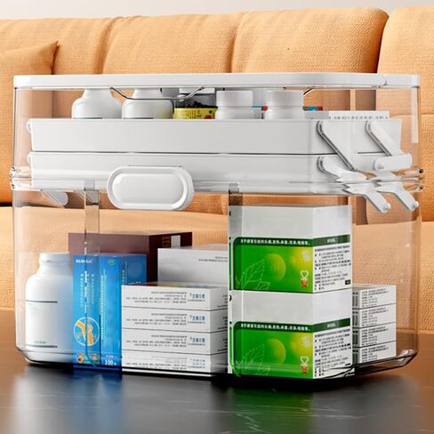 Portable 3-Layer Medicine Storage Box with Detachable Travel Pill Case, Expandable Medical Organizer for Home&Travel (Clear White, 11.2 * 8.3 * 6.7'') in Saudi Arabia