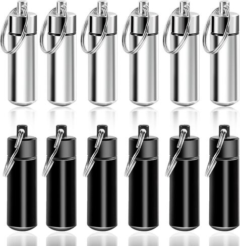 12 Pieces Aluminium Pill Box Keyring, Portable Waterproof Pill Organizer with Keychain Medicine Bottle Container for Outdoor Camping Travel Colourful in Saudi Arabia