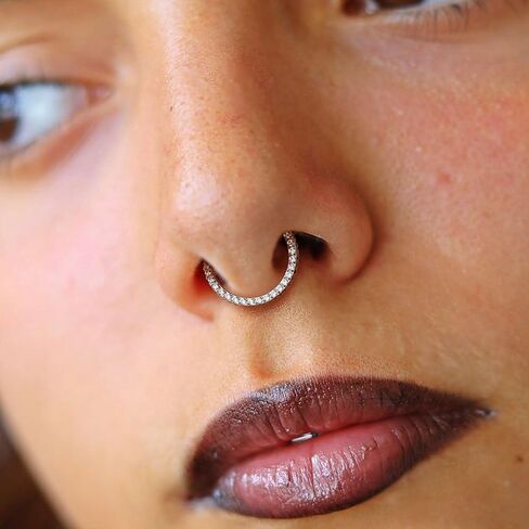 BodyBonita G23 Titanium Septum Rings - 16G 12MM Seamless Nose Rings Hoops Hinged Septum Jewelry Clear CZ Nose Piercings Helix Tragus Rook Daith Earrings for Women Men Silver 12mm in Saudi Arabia