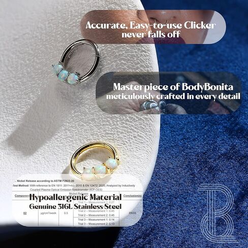 BodyBonita 16G White Opal Septum Rings - 316L Surgical Steel Nose Rings Hoops Clicker Septum Jewelry Nose Piercings Helix Tragus Rook Daith Earrings for Women Men 8mm Silver/Gold in Saudi Arabia