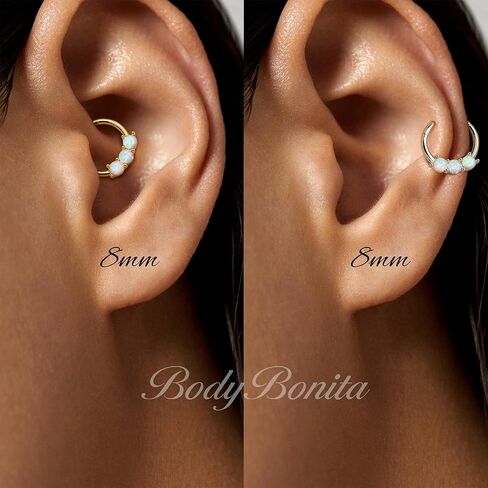 BodyBonita 16G White Opal Septum Rings - 316L Surgical Steel Nose Rings Hoops Clicker Septum Jewelry Nose Piercings Helix Tragus Rook Daith Earrings for Women Men 8mm Silver/Gold in Saudi Arabia