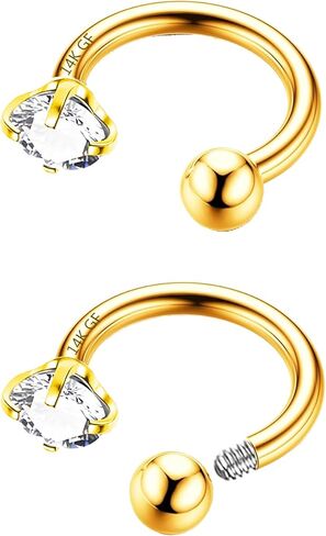 VERAMI 20G 14K Gold Filled Cut Cubic Zirconia Stud Small Huggie Hoop Earrings Cartilage Tragus Helix Tiny Half Open Hoops Screw Back Stainless Steel Nose Rings Lip Piercing Hypoallergenic for Women Men in Saudi Arabia