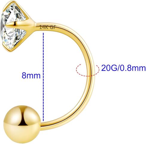VERAMI 20G 14K Gold Filled Cut Cubic Zirconia Stud Small Huggie Hoop Earrings Cartilage Tragus Helix Tiny Half Open Hoops Screw Back Stainless Steel Nose Rings Lip Piercing Hypoallergenic for Women Men in Saudi Arabia