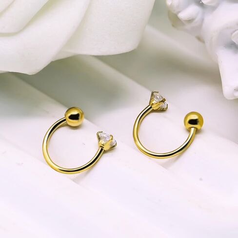 VERAMI 20G 14K Gold Filled Cut Cubic Zirconia Stud Small Huggie Hoop Earrings Cartilage Tragus Helix Tiny Half Open Hoops Screw Back Stainless Steel Nose Rings Lip Piercing Hypoallergenic for Women Men in Saudi Arabia