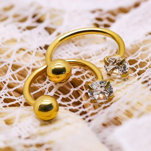 VERAMI 20G 14K Gold Filled Cut Cubic Zirconia Stud Small Huggie Hoop Earrings Cartilage Tragus Helix Tiny Half Open Hoops Screw Back Stainless Steel Nose Rings Lip Piercing Hypoallergenic for Women Men in Saudi Arabia