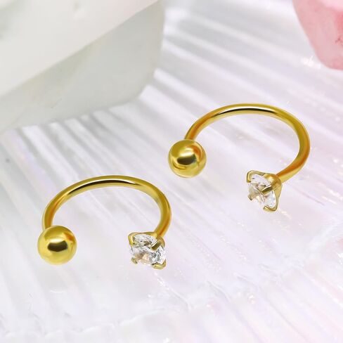VERAMI 20G 14K Gold Filled Cut Cubic Zirconia Stud Small Huggie Hoop Earrings Cartilage Tragus Helix Tiny Half Open Hoops Screw Back Stainless Steel Nose Rings Lip Piercing Hypoallergenic for Women Men in Saudi Arabia