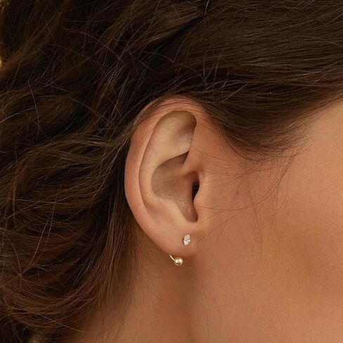VERAMI 20G 14K Gold Filled Cut Cubic Zirconia Stud Small Huggie Hoop Earrings Cartilage Tragus Helix Tiny Half Open Hoops Screw Back Stainless Steel Nose Rings Lip Piercing Hypoallergenic for Women Men in Saudi Arabia