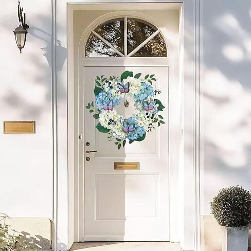 20Inch Blue Hydrangeas Wreath for Front Door,Artificial Leaves and Berries,Outdoor Wreath for Home, Farmhouse, Wedding, Outside Decor - Spring, Summer, Fall, All Seasons in Saudi Arabia