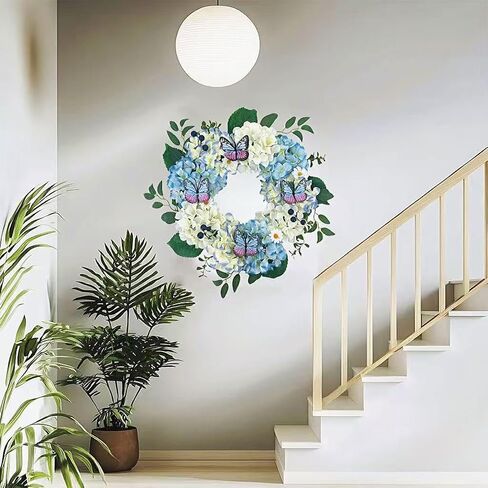 20Inch Blue Hydrangeas Wreath for Front Door,Artificial Leaves and Berries,Outdoor Wreath for Home, Farmhouse, Wedding, Outside Decor - Spring, Summer, Fall, All Seasons in Saudi Arabia