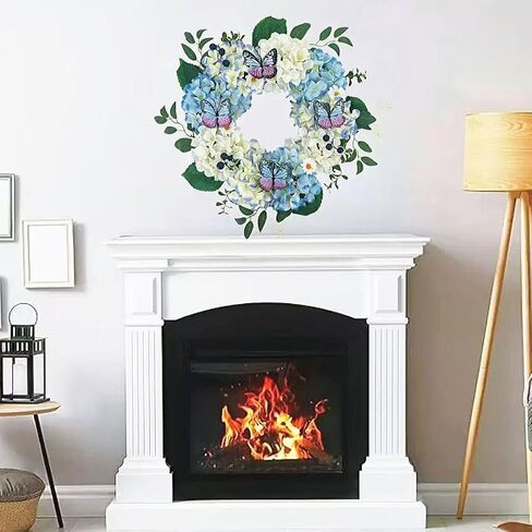 20Inch Blue Hydrangeas Wreath for Front Door,Artificial Leaves and Berries,Outdoor Wreath for Home, Farmhouse, Wedding, Outside Decor - Spring, Summer, Fall, All Seasons in Saudi Arabia