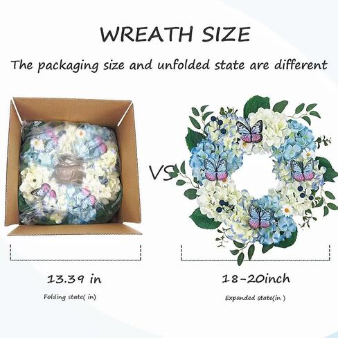 20Inch Blue Hydrangeas Wreath for Front Door,Artificial Leaves and Berries,Outdoor Wreath for Home, Farmhouse, Wedding, Outside Decor - Spring, Summer, Fall, All Seasons in Saudi Arabia