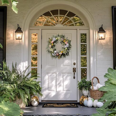 Valery Madelyn Collapsible Easter Egg Wreaths Decoration for Front Door with Lights, Artificial Spring Floral Wreath with Lamb Ears Leaves for Home Indoor Outdoor Window Wall Holiday Party Decor-24'' in Saudi Arabia