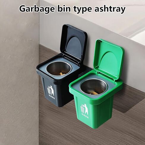 Trash Can Ashtray With Lid Stainless Steel Liner with Hook Sticker Creative Wall Hanging Anti-fly Ash Ashtray for Bathroom in Kuwait